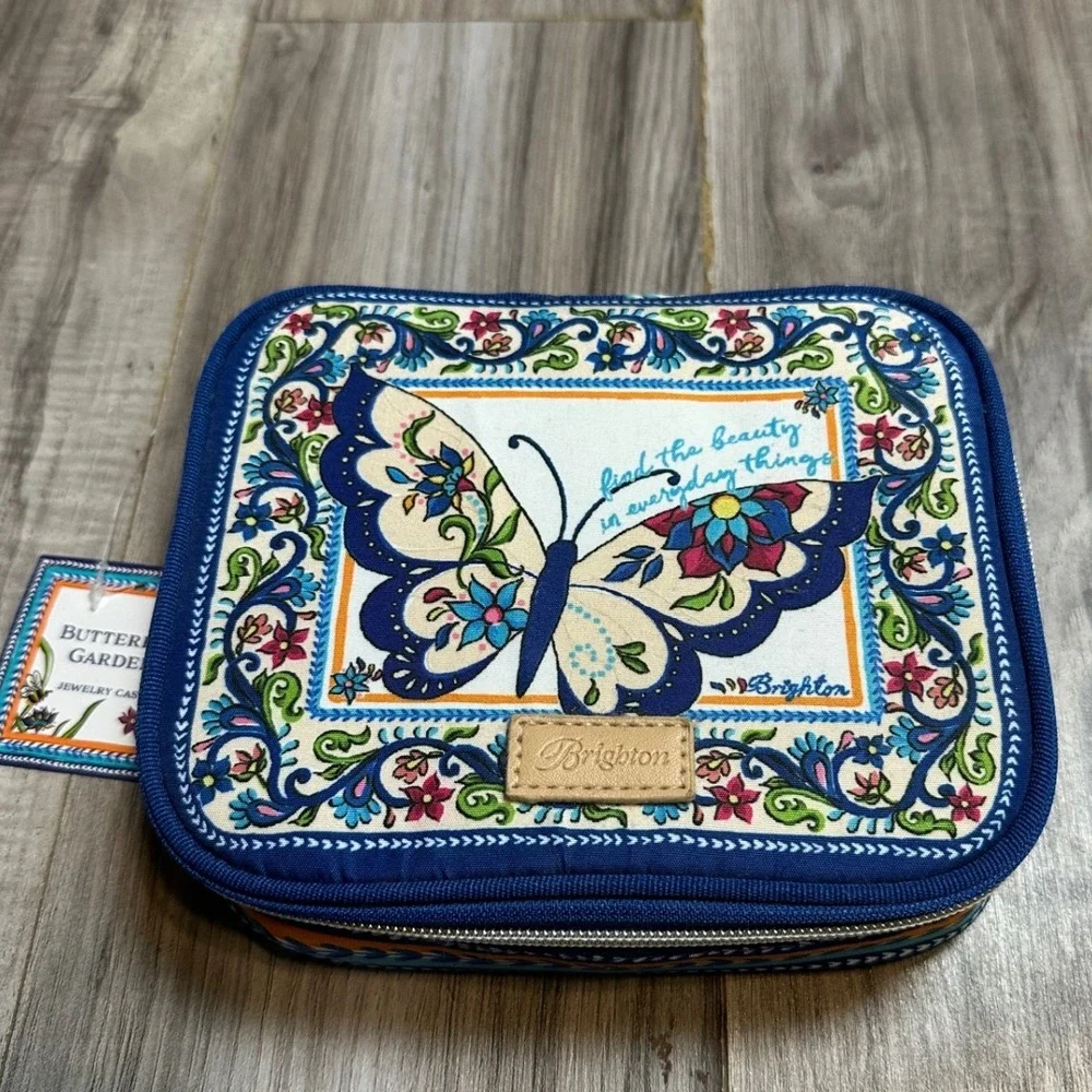 Brighton Butterfly Garden Jewelry Case Travel Organizer Blue Floral NEW